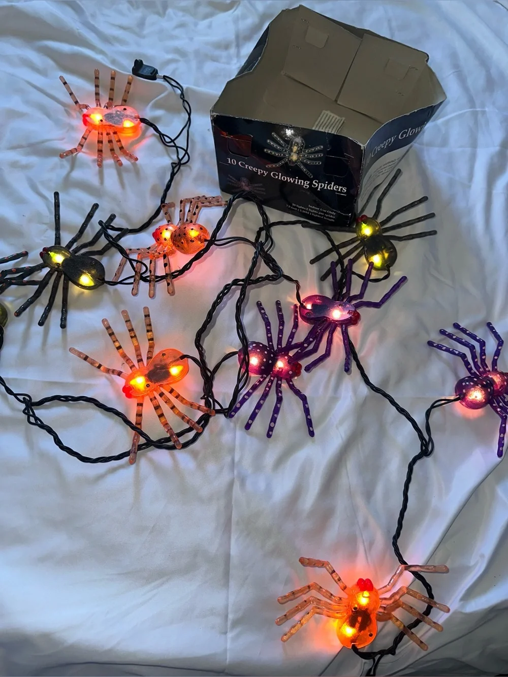 Halloween Large Dangling Spider Lights 10 Spiders Working